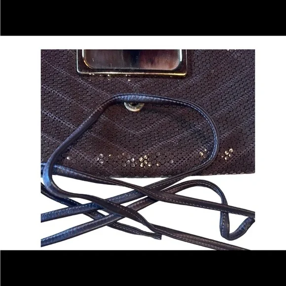 Black Chevron Sequins Envelope Clutch Purse with Strap - Picture 8 of 8